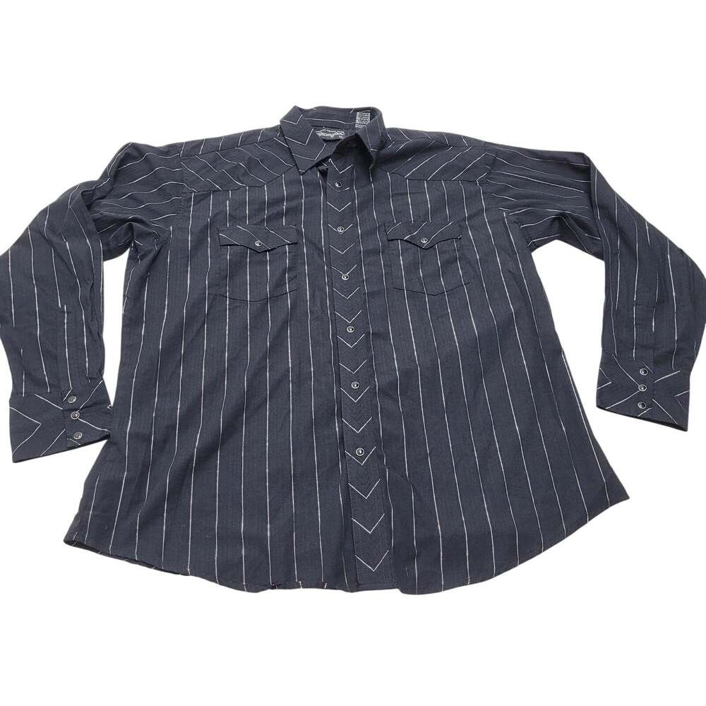 Wrangler pearl snap button down black silver striped rodeo western shirt XL